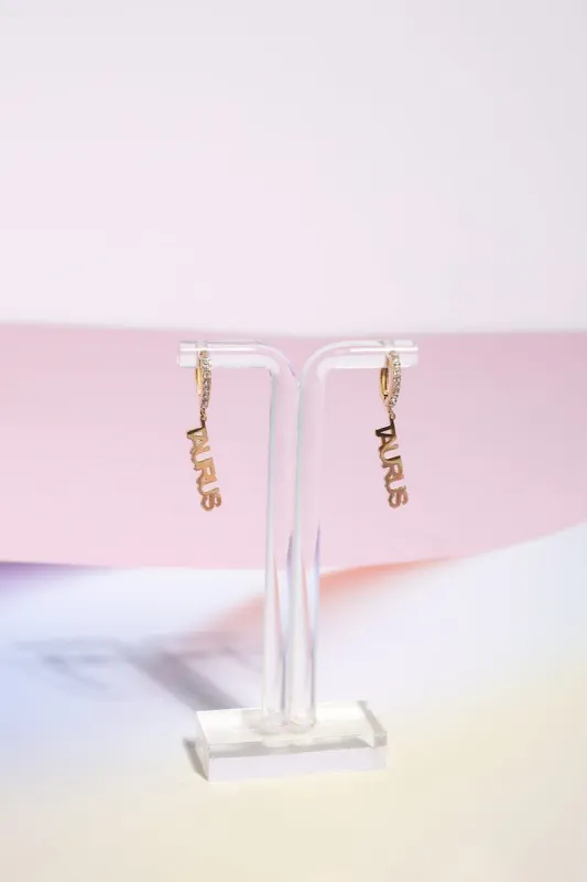 Taurus Crystal Zodiac Charm Dangle Earrings sold by Mulberry and Grand