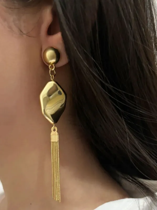 Geometric Chain Tassel Statement Earring sold by Mulberry and Grand