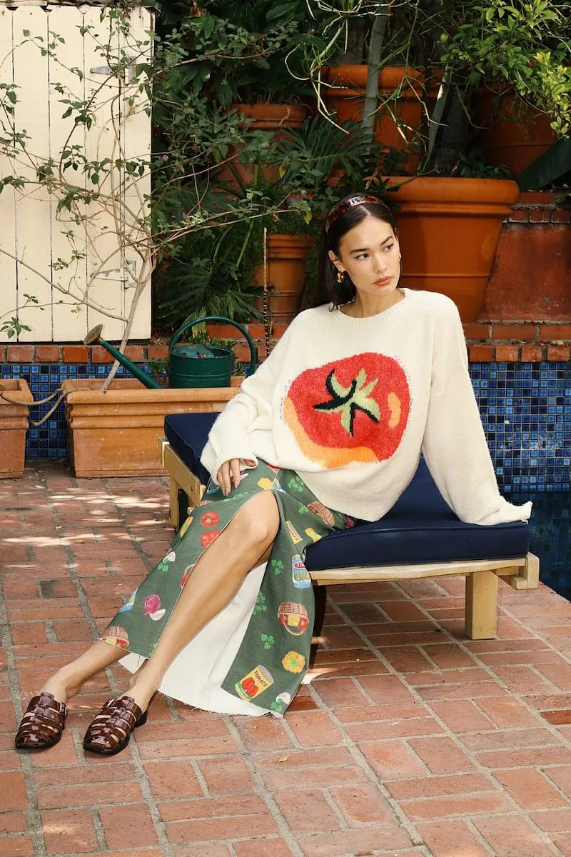 Charelle Grocery Print Midi Skirt With Front Slit sold by Mulberry and Grand product image thumbnail 5