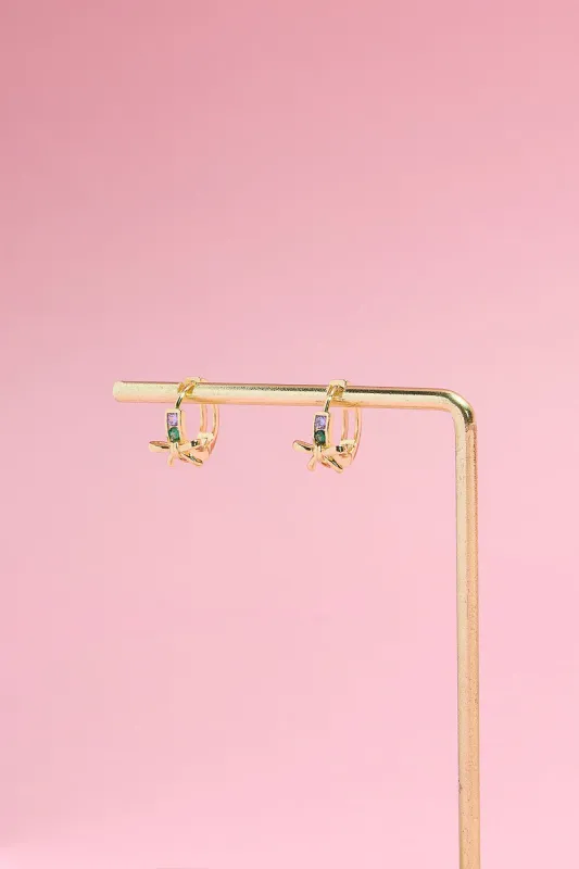 Colorful Crystal With Bow Sterling Silver Huggies sold by Mulberry and Grand