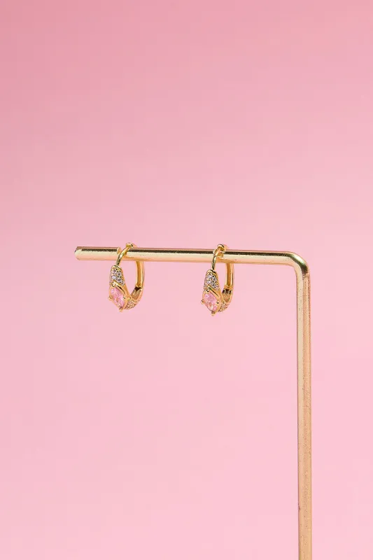 Pink Stone Sterling Silver Huggie Earring sold by Mulberry and Grand