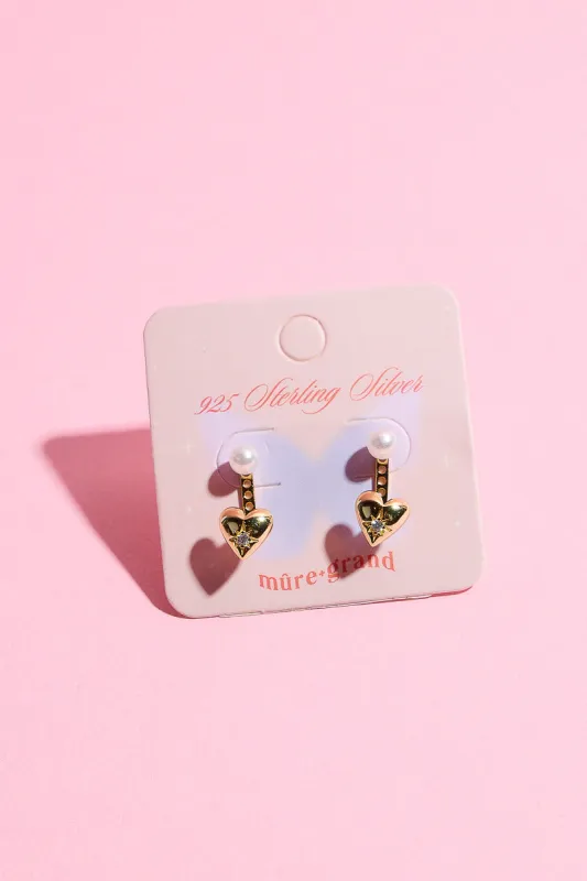Shinny Heart and Pearl Sterling Silver Stud Earring sold by Mulberry and Grand