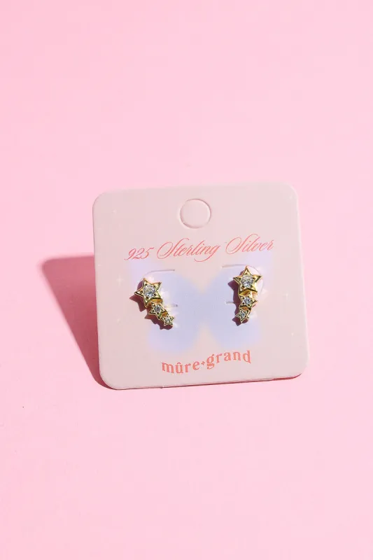 Triple Star Sterling Silver Stud Earring sold by Mulberry and Grand