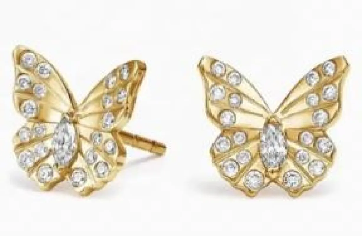 Diamond Pavé Butterfly Sterling Silver Stud Earrings sold by Mulberry and Grand