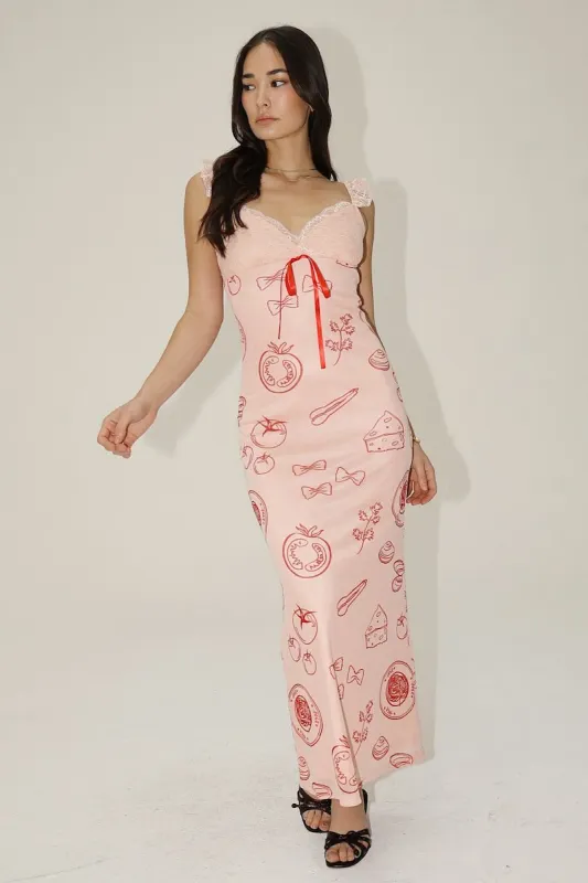Wisteria Lace Trim and Front Tie Detail Maxi Dress sold by Mulberry and Grand