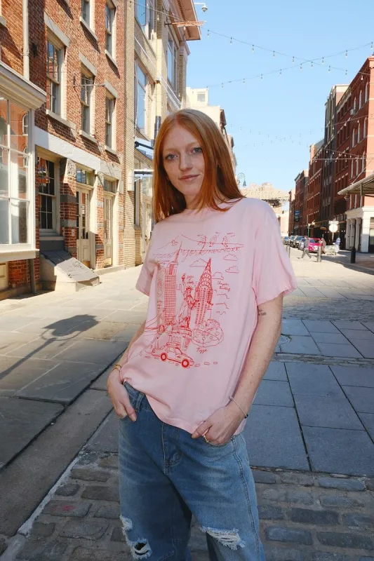 NY Illustration Pink Graphic T-shirt sold by Mulberry and Grand