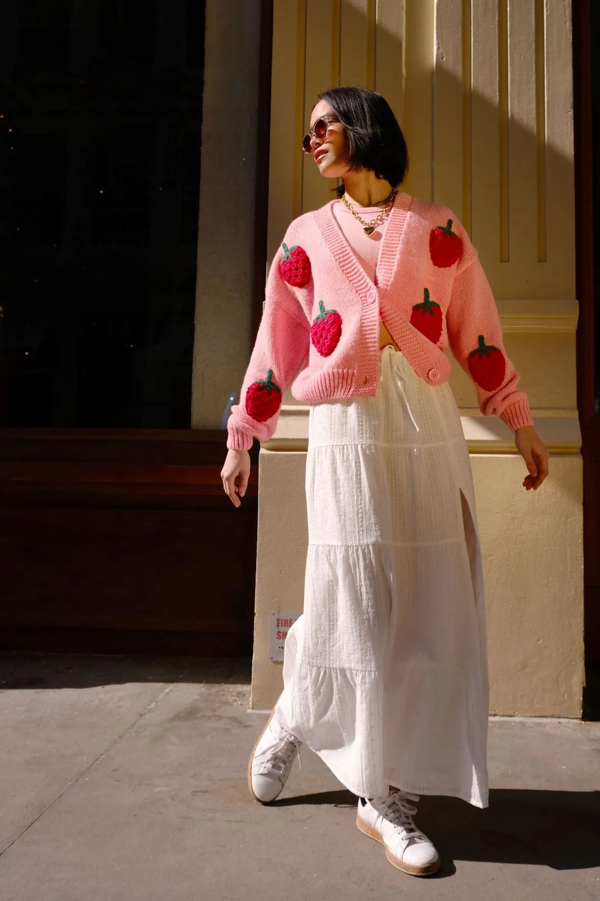 Strawberry Puff Cardigan sold by Mulberry and Grand