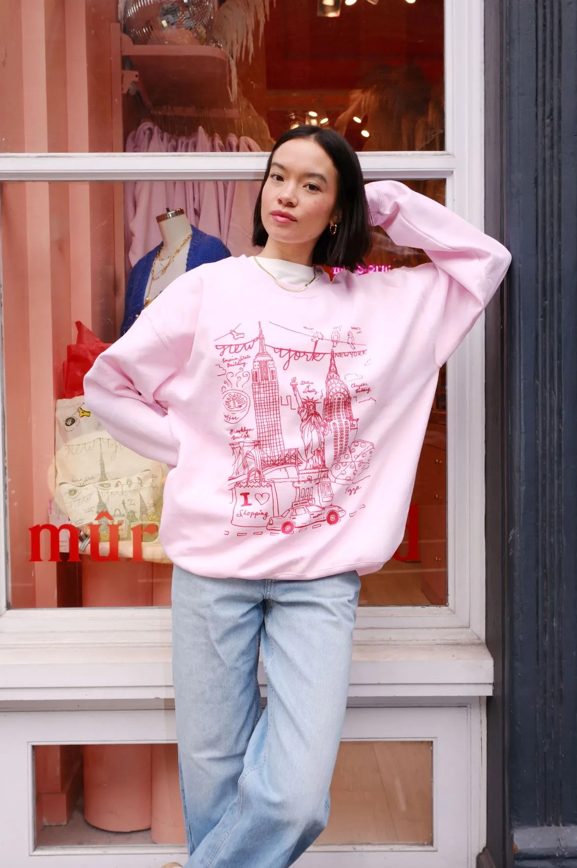 NY All Pink Illustration Sweatshirt sold by Mulberry and Grand product image thumbnail 3
