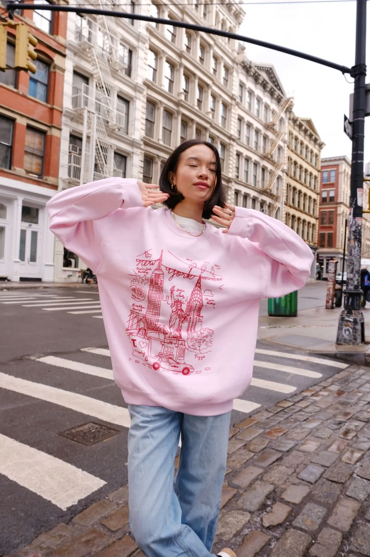 NY All Pink Illustration Sweatshirt sold by Mulberry and Grand