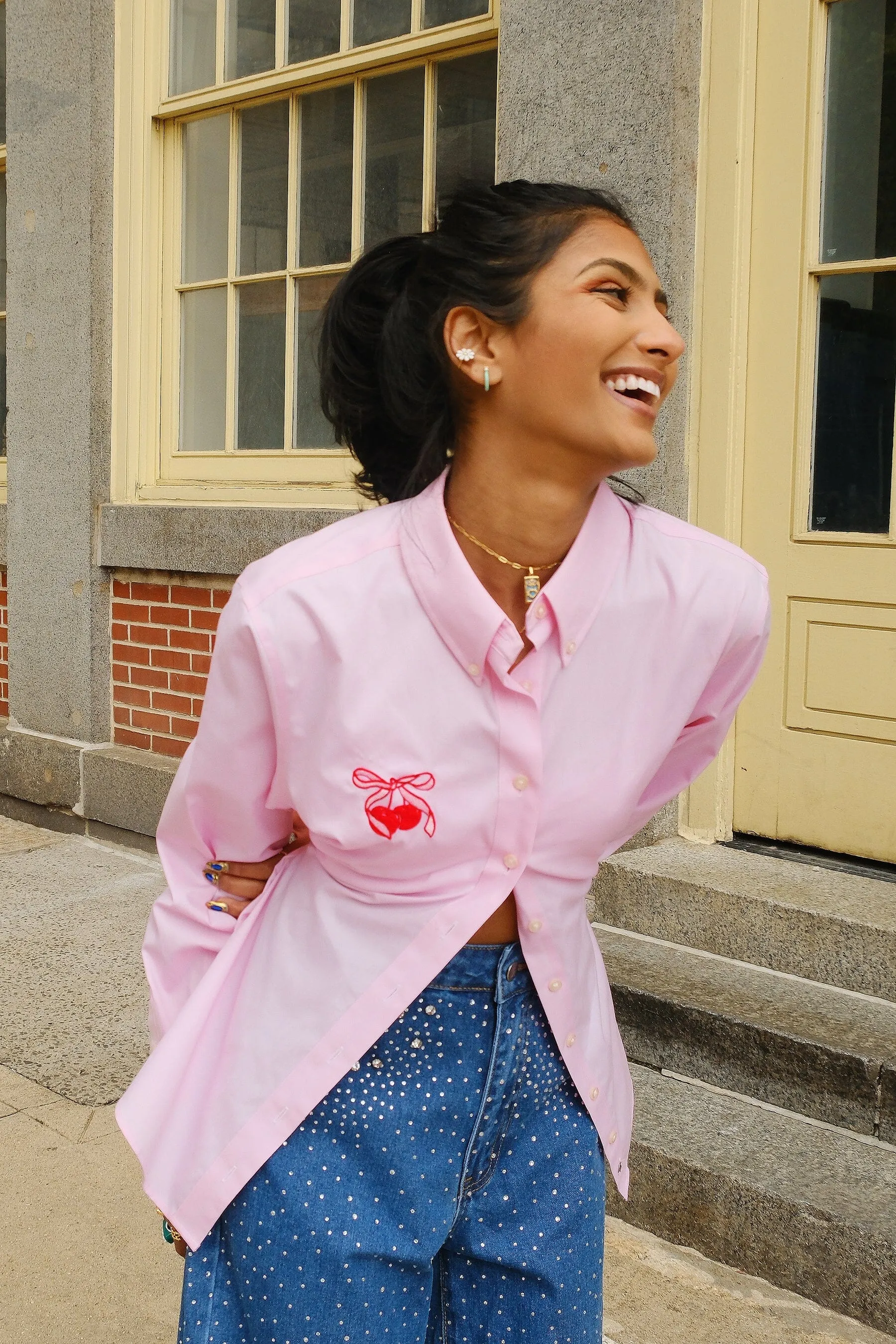 Mure + Grand x Second Thoughts Upcycled Pink Button Down Shirt sold by Mulberry and Grand