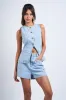 Liora Light Denim Vest Style Top & Wide Shorts Set sold by Mulberry and Grand