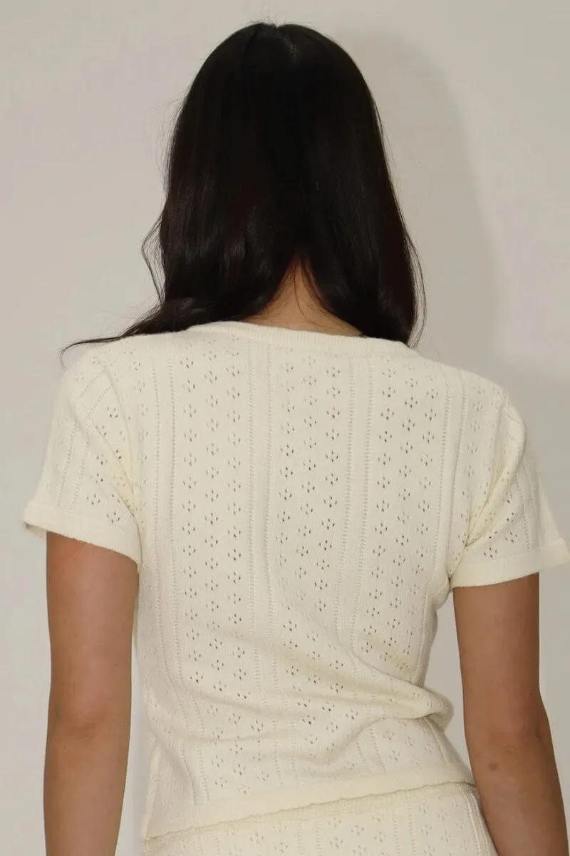 Vicenta Eyelet Pattern And Tie Front Design Knit Top sold by Mulberry and Grand product image thumbnail 2