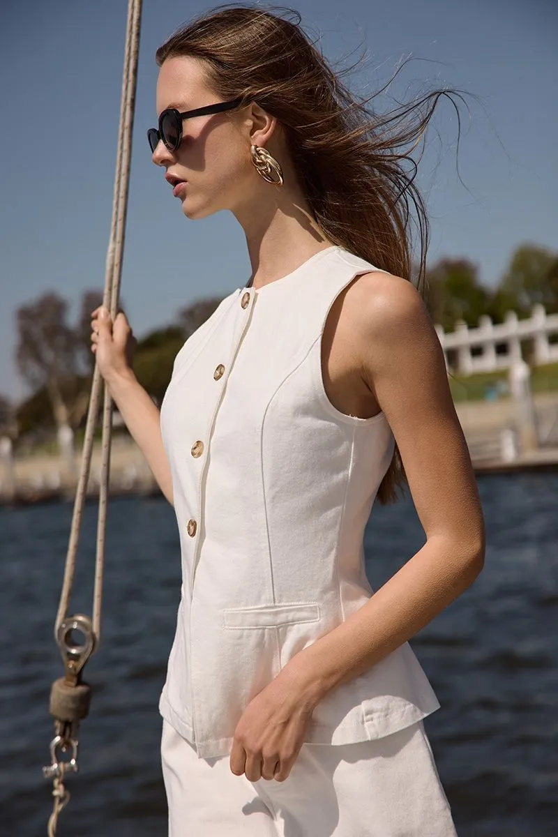 Motya White Denim Vest Style Top & Wide Shorts Set sold by Mulberry and Grand product image thumbnail 3