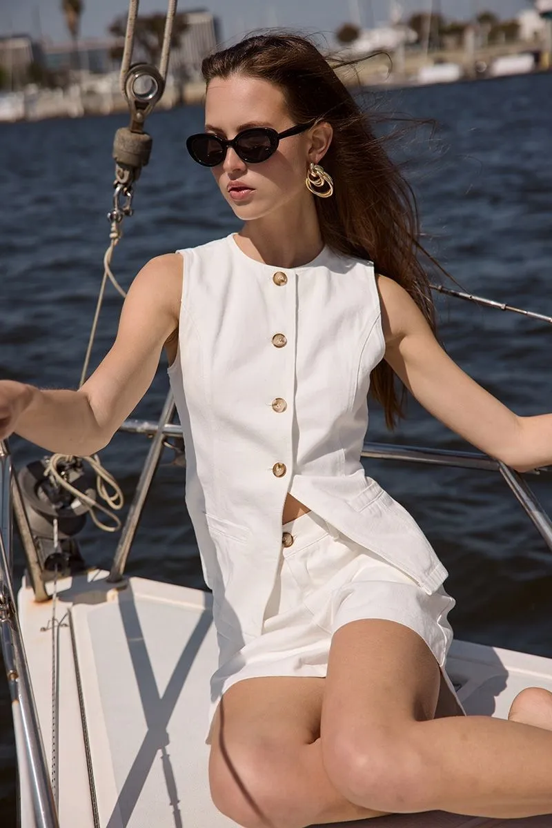 Motya White Denim Vest Style Top & Wide Shorts Set sold by Mulberry and Grand product image thumbnail 2