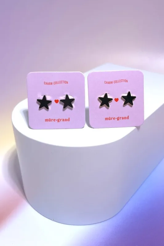 Black Star Enamel Charm Stud Earrings sold by Mulberry and Grand