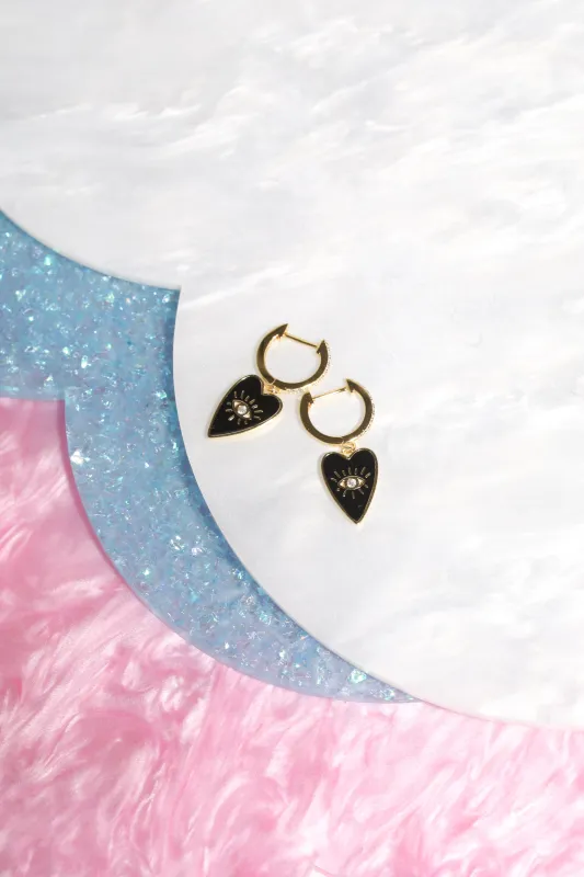 Evil Eye Heart Charm Dangle Earrings sold by Mulberry and Grand