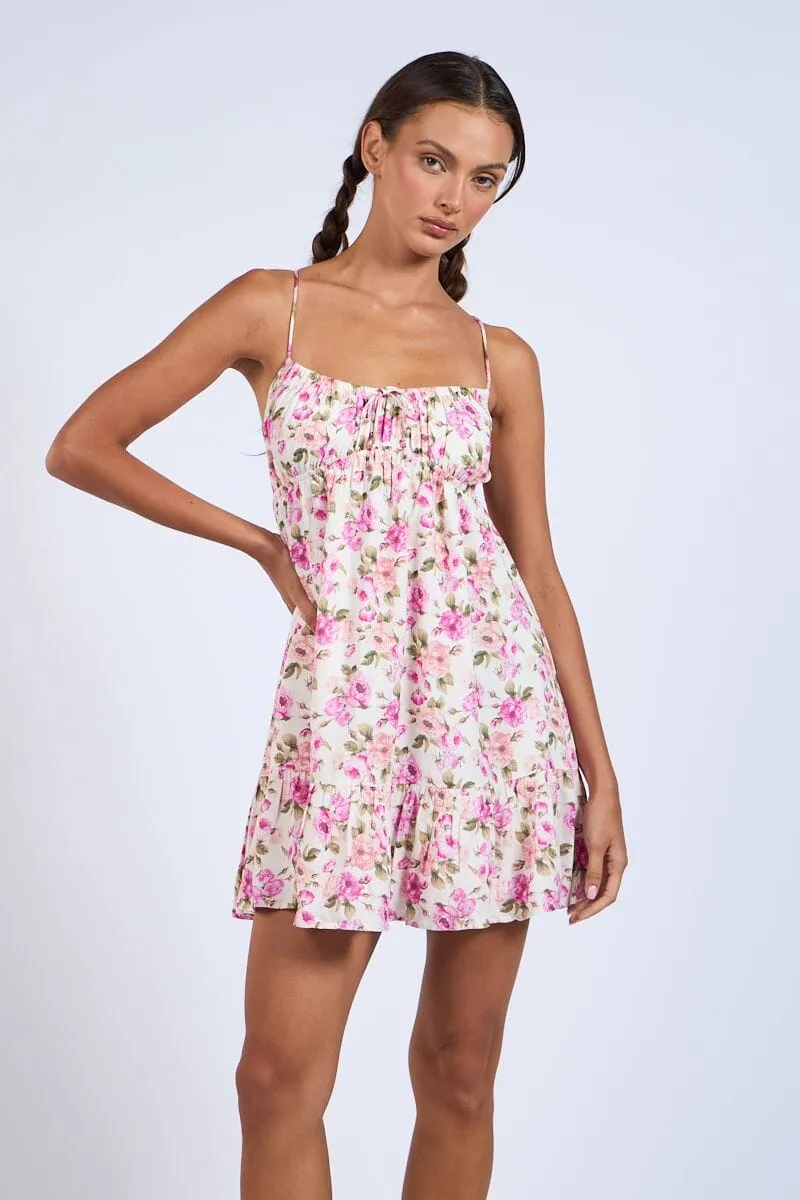 Estrella Floral Print Open Back with Tie Mini Dress sold by Mulberry and Grand