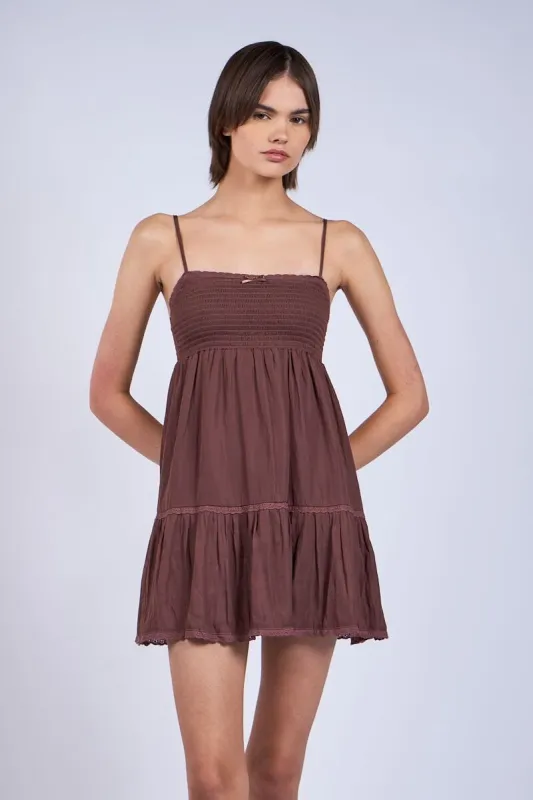 Bianca Smocked Bust Lace Trim Mini Dress sold by Mulberry and Grand