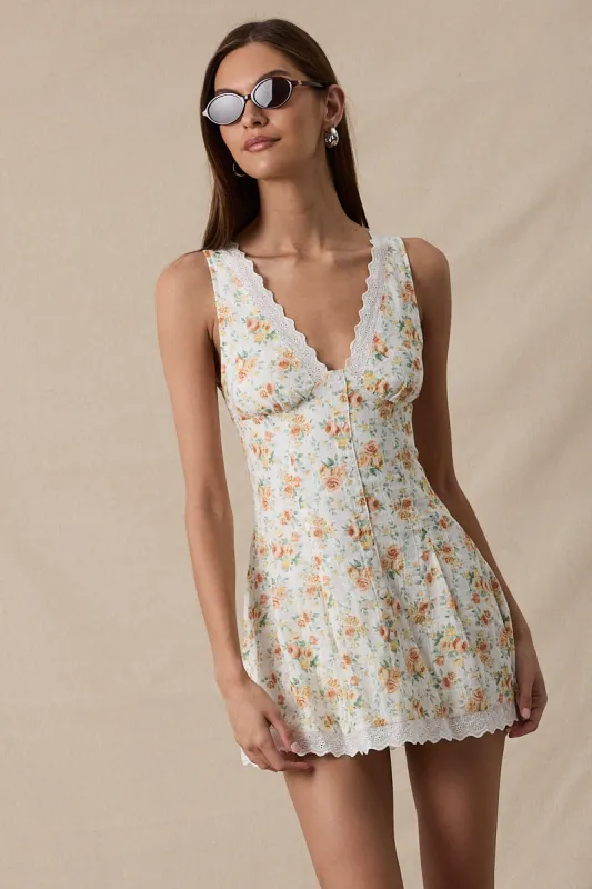 Canne Floral V-Neck Scallop Lace Mini Dress sold by Mulberry and Grand