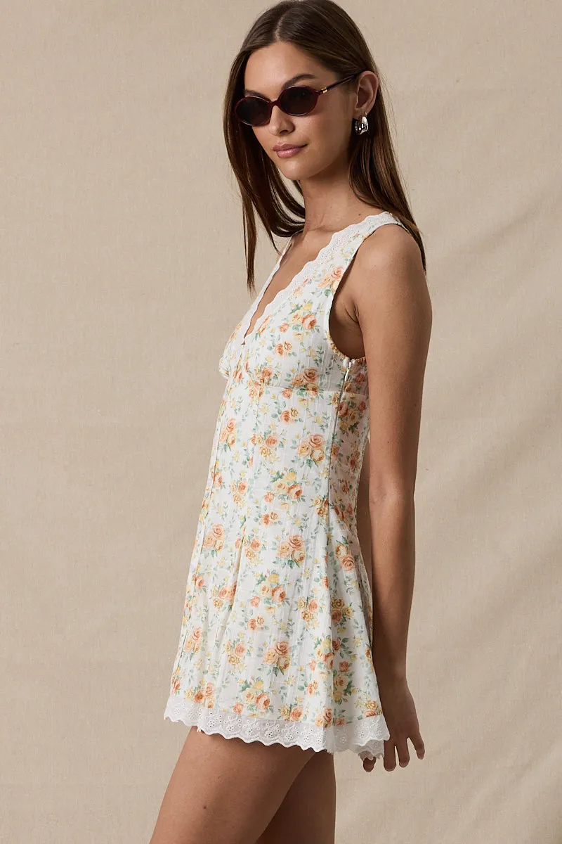 Canne Floral V-Neck Scallop Lace Mini Dress sold by Mulberry and Grand product image thumbnail 3