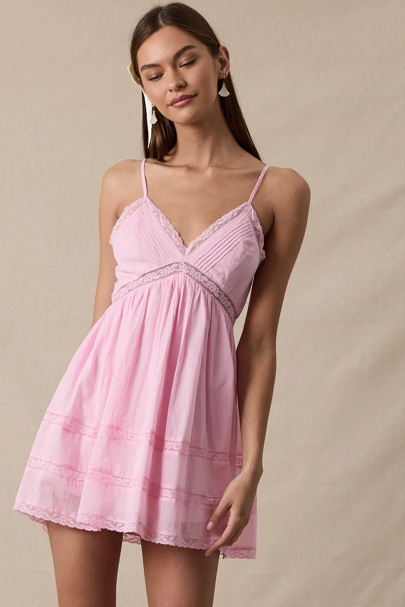 Gabby V-Neck Lace Trim Mini Dress sold by Mulberry and Grand