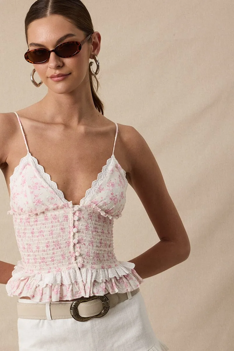 Asher Floral Sweetheart Ruffle Lace Cami Top sold by Mulberry and Grand