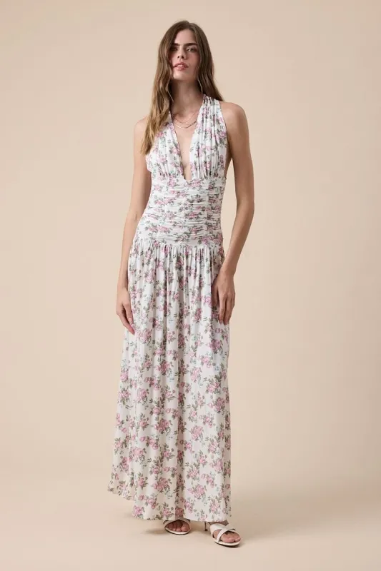 Wren Floral Print Halter Tie Neck Maxi Dress sold by Mulberry and Grand