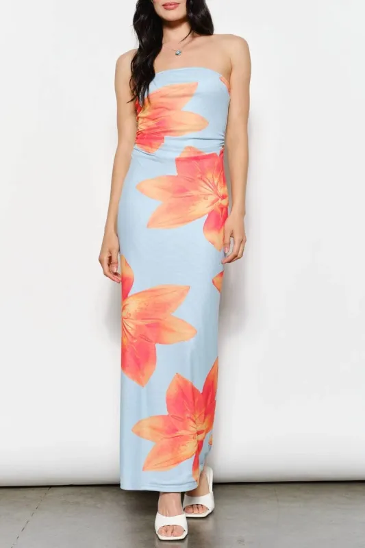 Evelyn Strapless Floral Print Maxi Dress sold by Mulberry and Grand