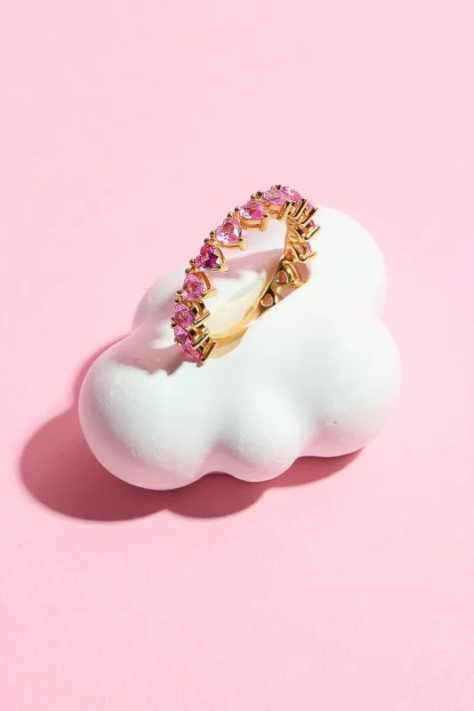 Pink Hearts Baguette Sterling Silver Ring sold by Mulberry and Grand