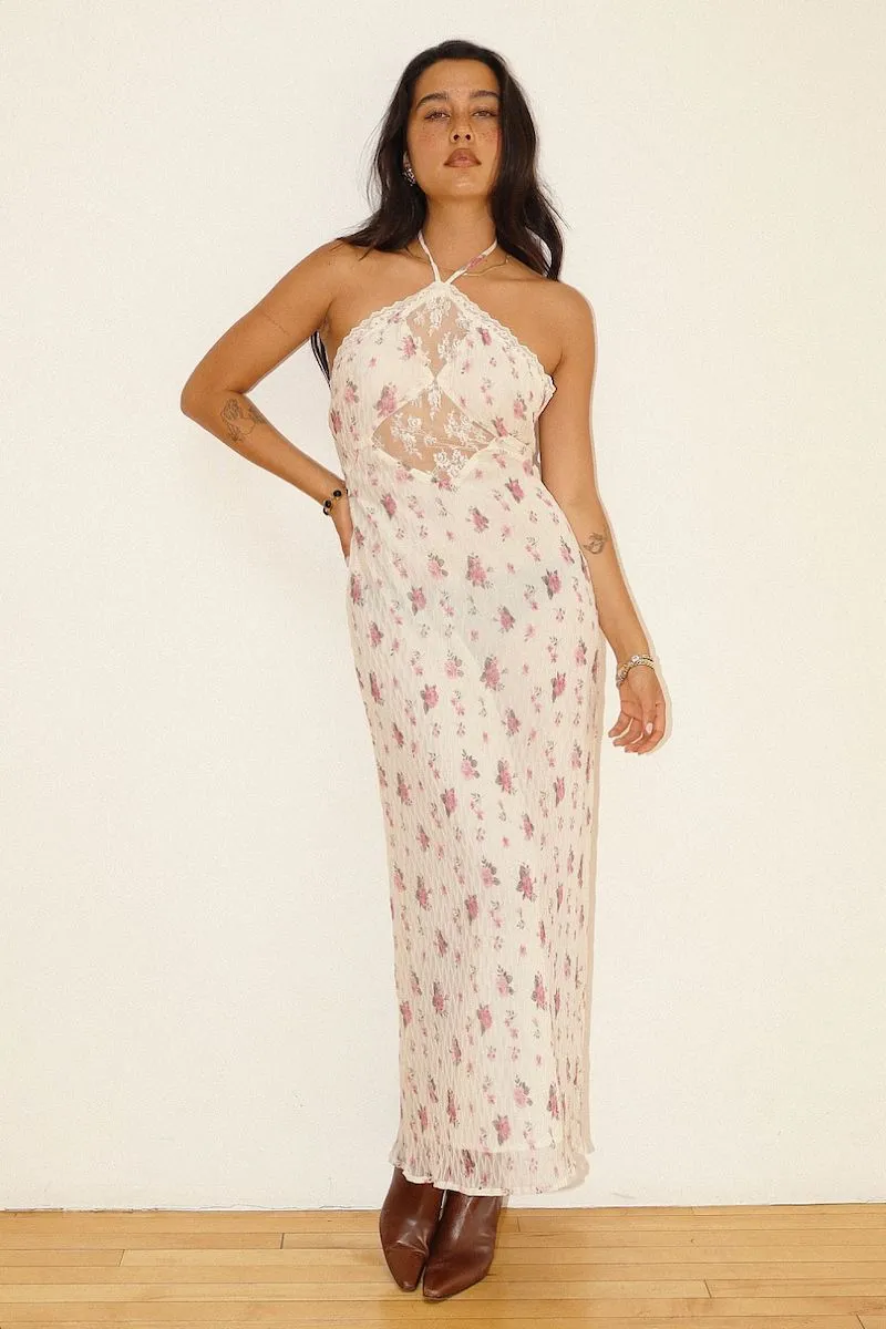 Inaya Floral Lace Halter Maxi Dress sold by Mulberry and Grand