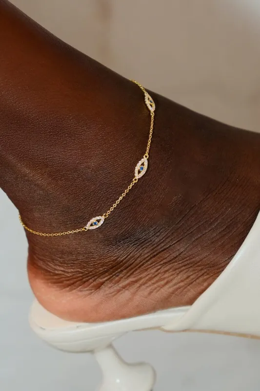 Blue Evil Eye Sterling Silver Anklet sold by Mulberry and Grand