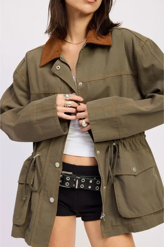 Autumn Paneled Chore with Waist Tie Jacket sold by Mulberry and Grand