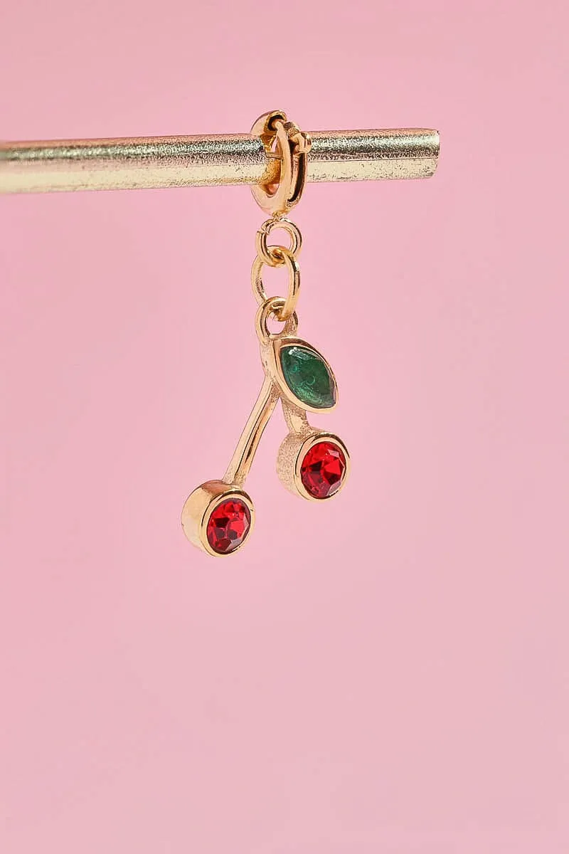 Red Cherry Charm With Spring Clip sold by Mulberry and Grand