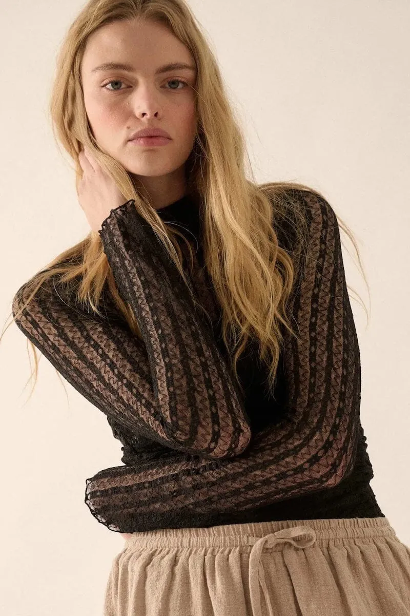 Alenya Striped Lace Mock-Neck Bodysuit sold by Mulberry and Grand product image thumbnail 4