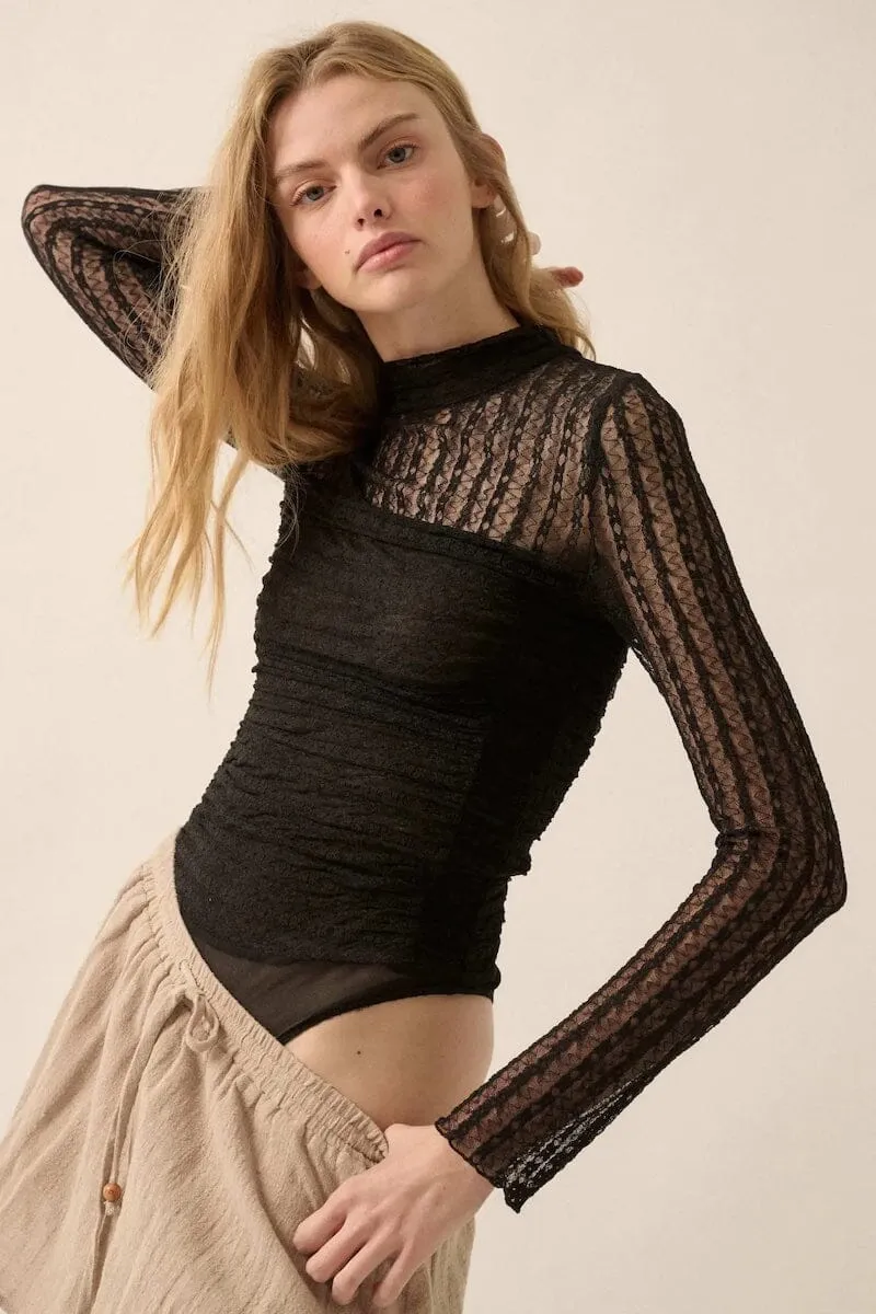 Alenya Striped Lace Mock-Neck Bodysuit sold by Mulberry and Grand