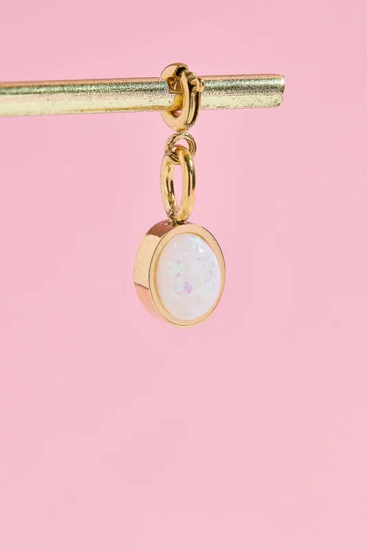 White Opal Charm With Spring Clip sold by Mulberry and Grand