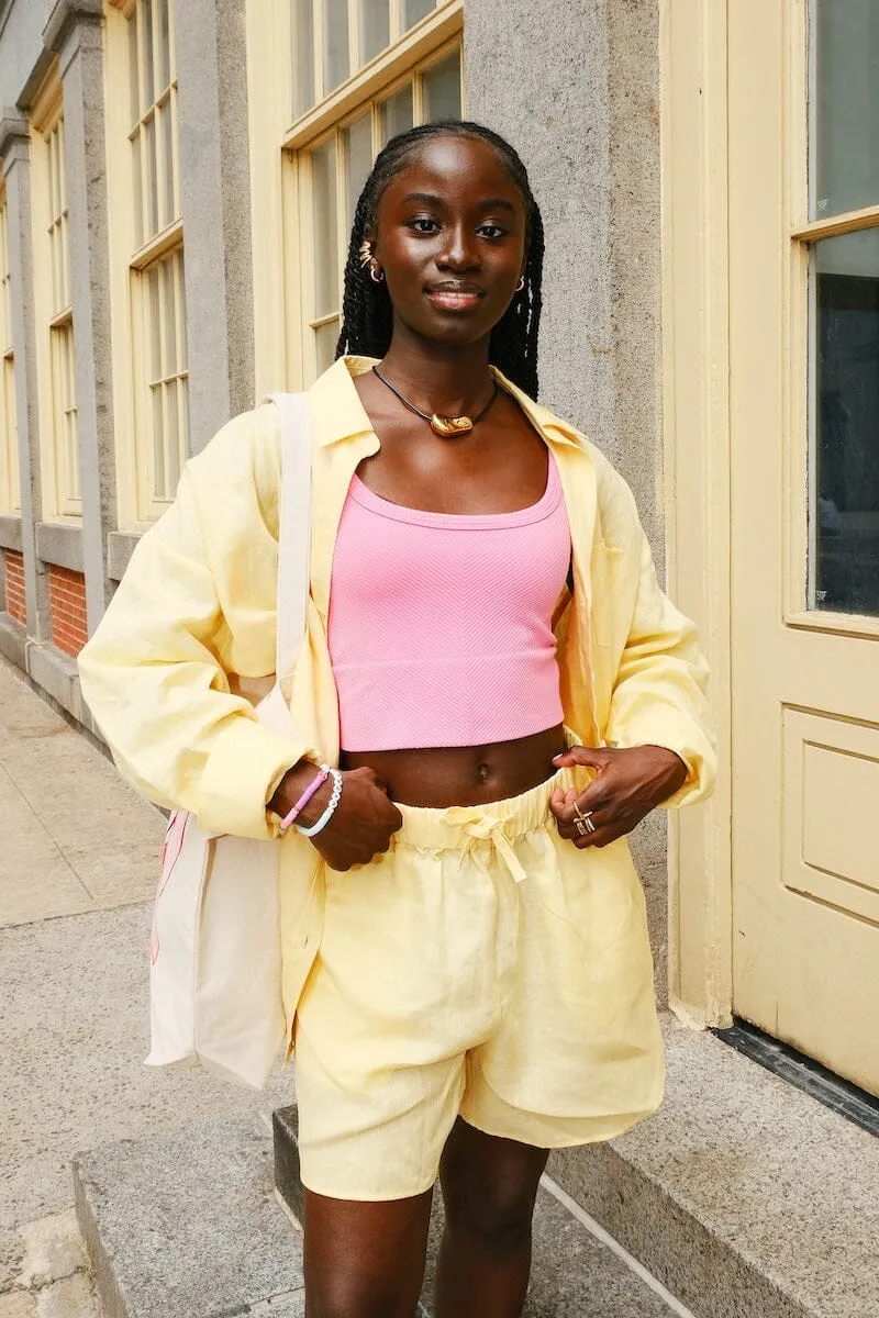 Capri Butter Yellow Linen Button Down and Short Set sold by Mulberry and Grand