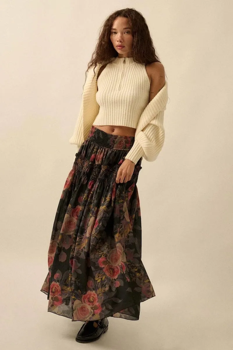 Garden Ramble Smocked Floral Chiffon Maxi Skirt sold by Mulberry and Grand