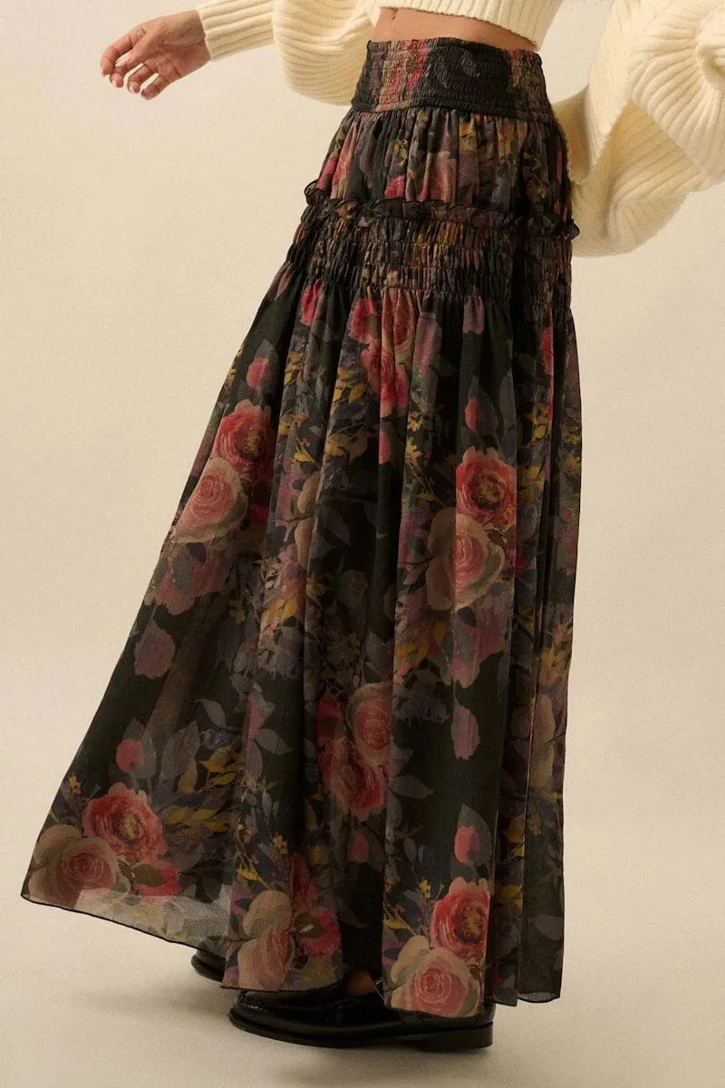 Garden Ramble Smocked Floral Chiffon Maxi Skirt sold by Mulberry and Grand product image thumbnail 4