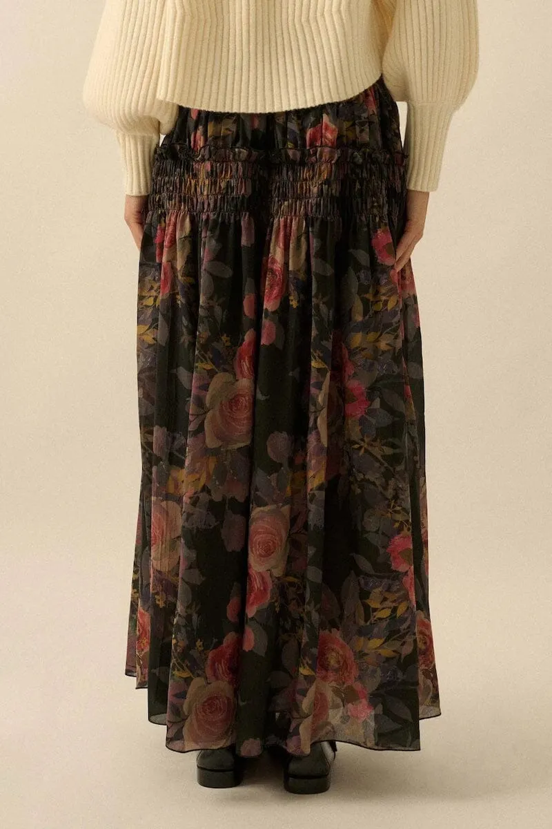 Garden Ramble Smocked Floral Chiffon Maxi Skirt sold by Mulberry and Grand product image thumbnail 3