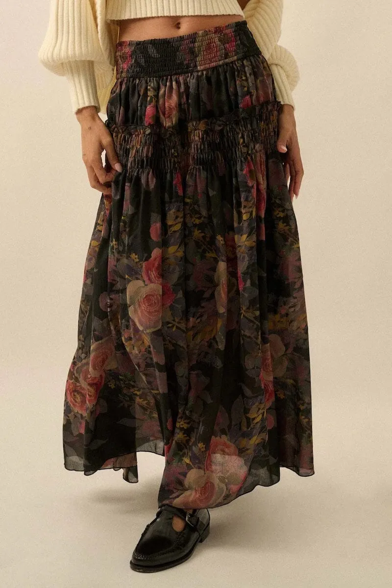 Garden Ramble Smocked Floral Chiffon Maxi Skirt sold by Mulberry and Grand product image thumbnail 2