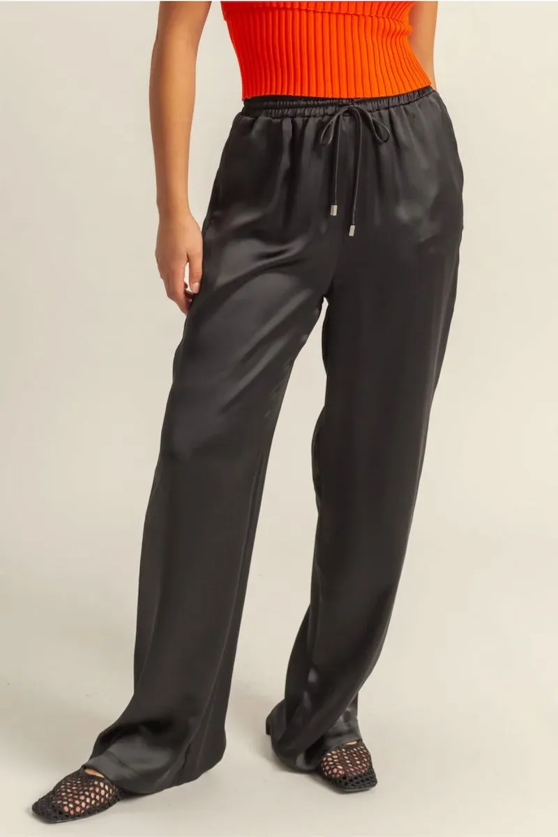 Fariha Drawstring Waist Wide Leg Satin Pants sold by Mulberry and Grand