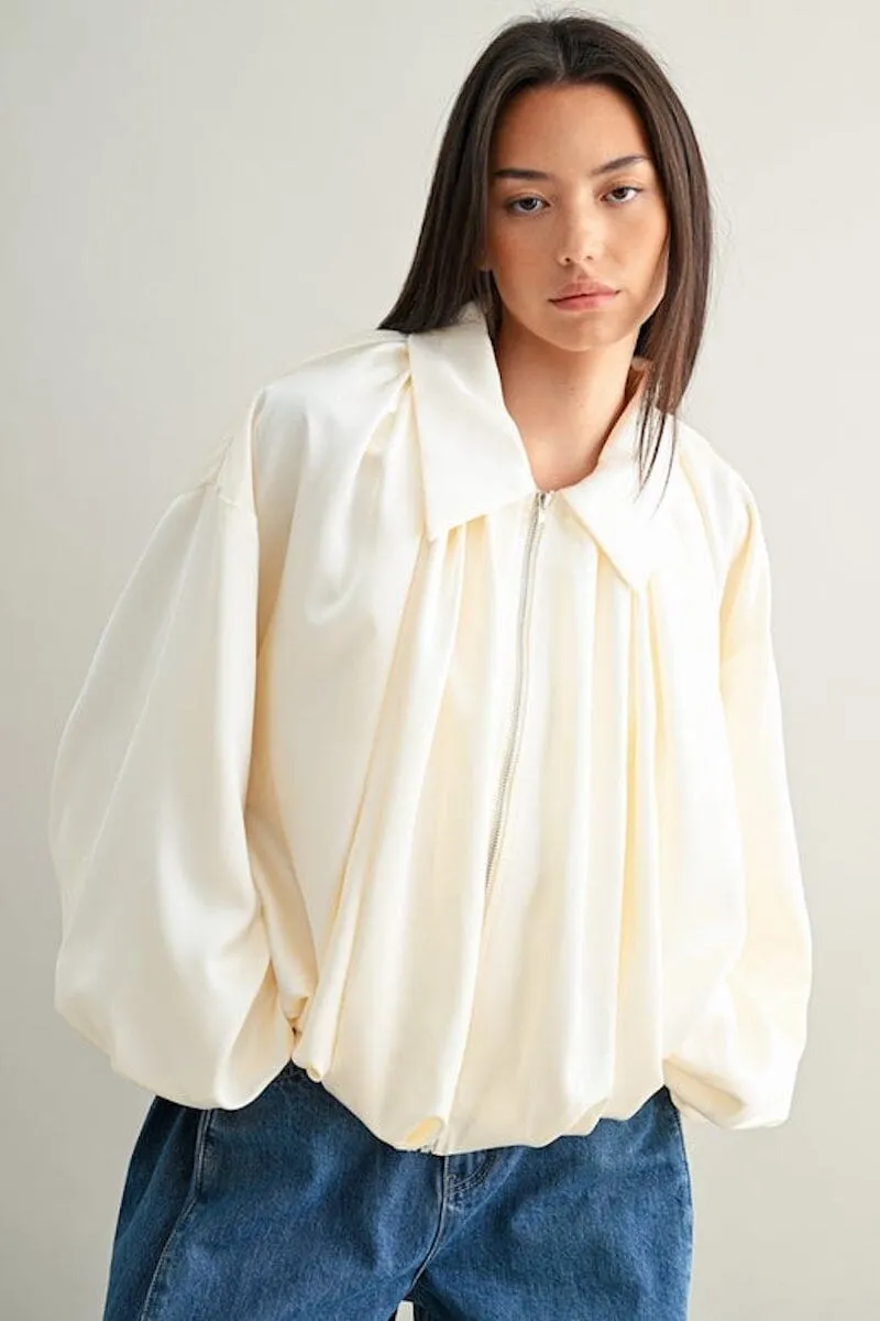 Katy Satin Puffed Sleeve Bomber Jacket sold by Mulberry and Grand product image thumbnail 3