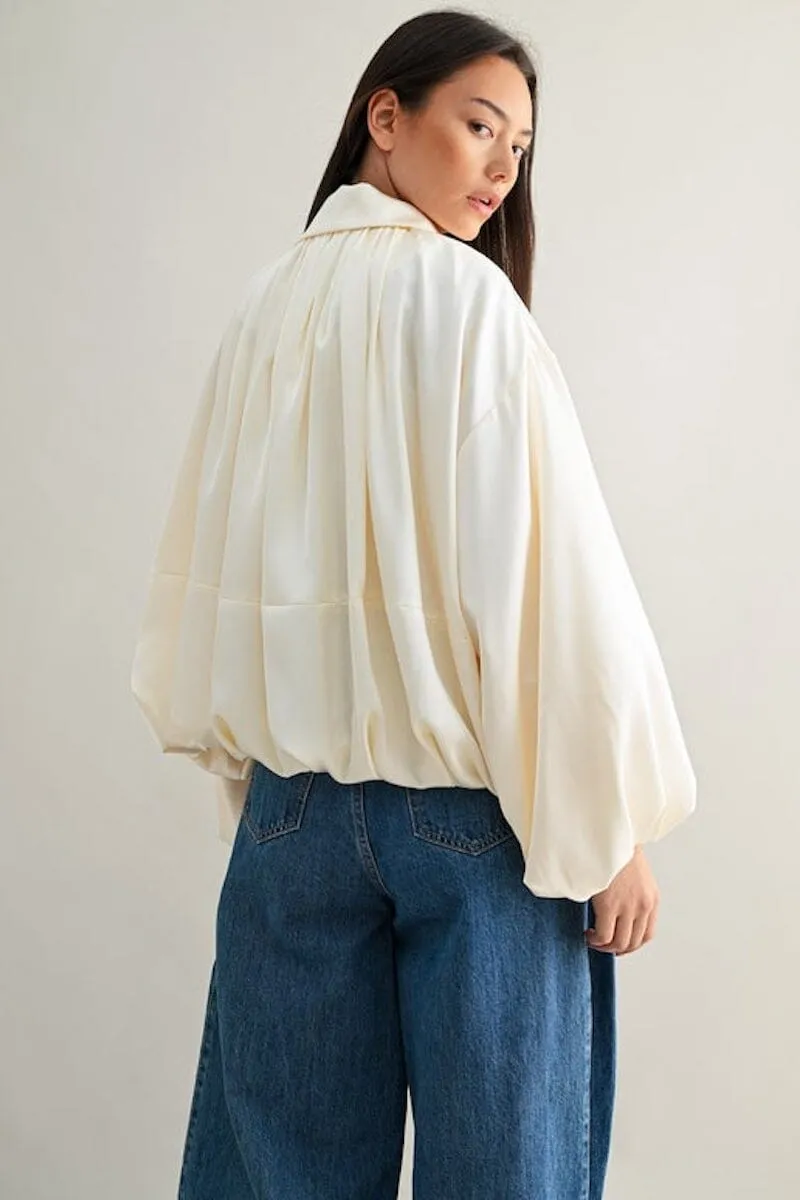 Katy Satin Puffed Sleeve Bomber Jacket sold by Mulberry and Grand product image thumbnail 2