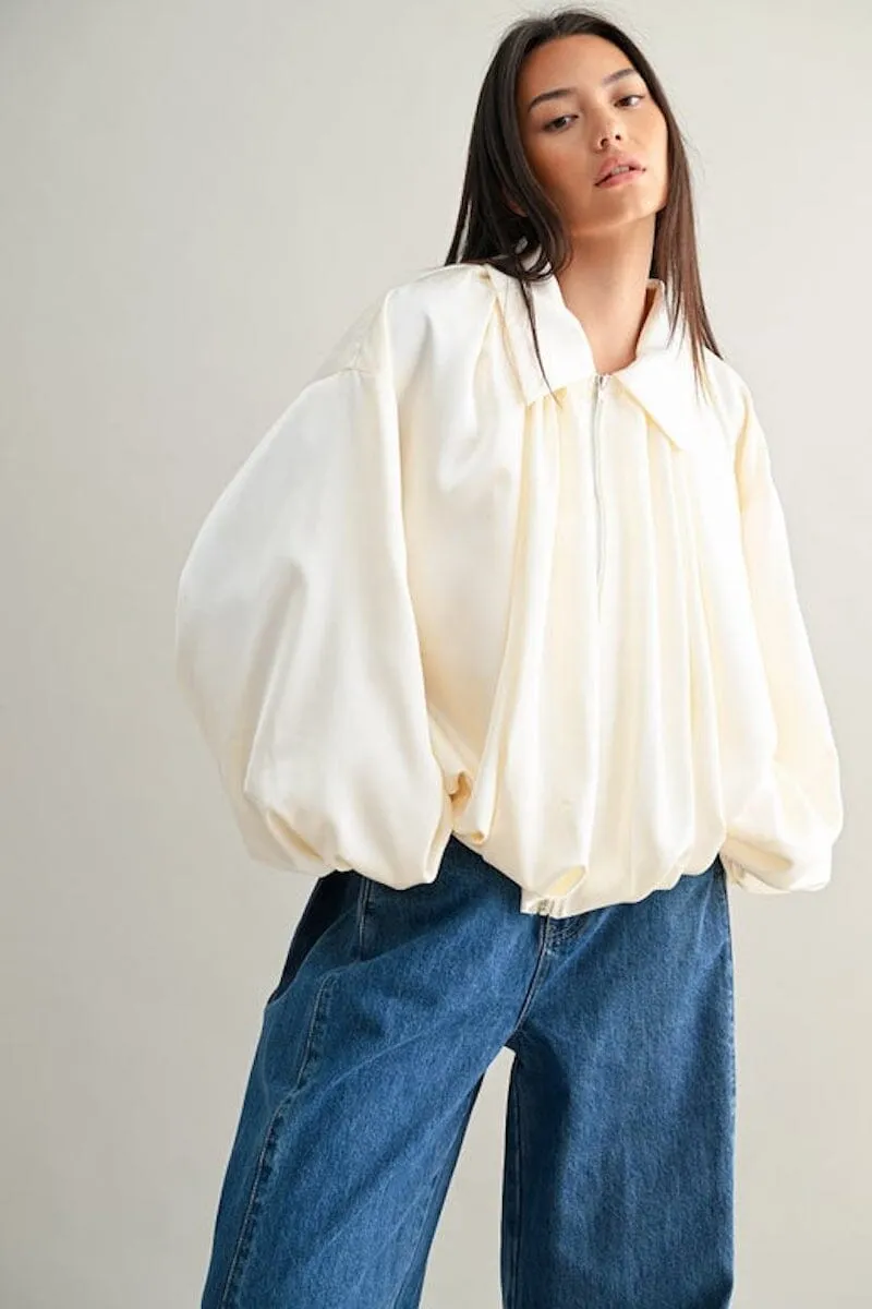 Katy Satin Puffed Sleeve Bomber Jacket sold by Mulberry and Grand