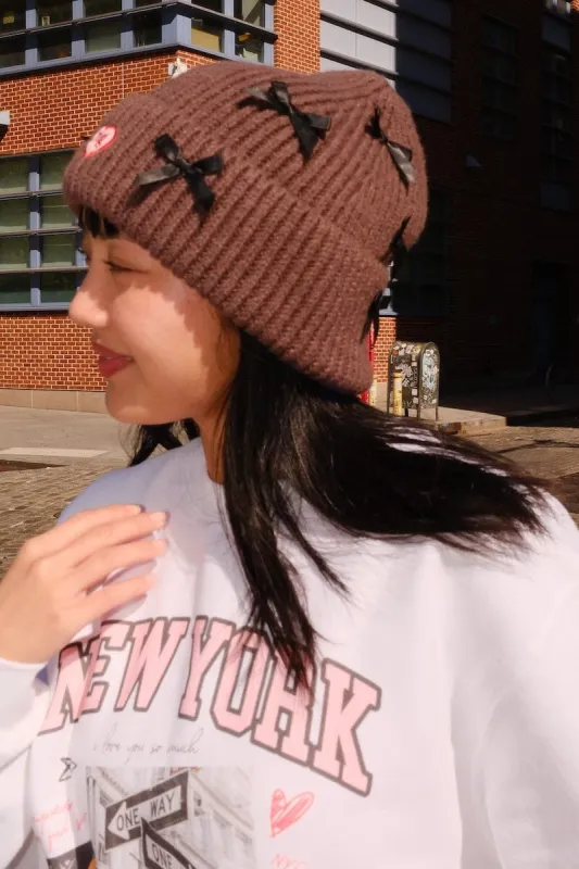 Bow Chunky Knit Beanie sold by Mulberry and Grand