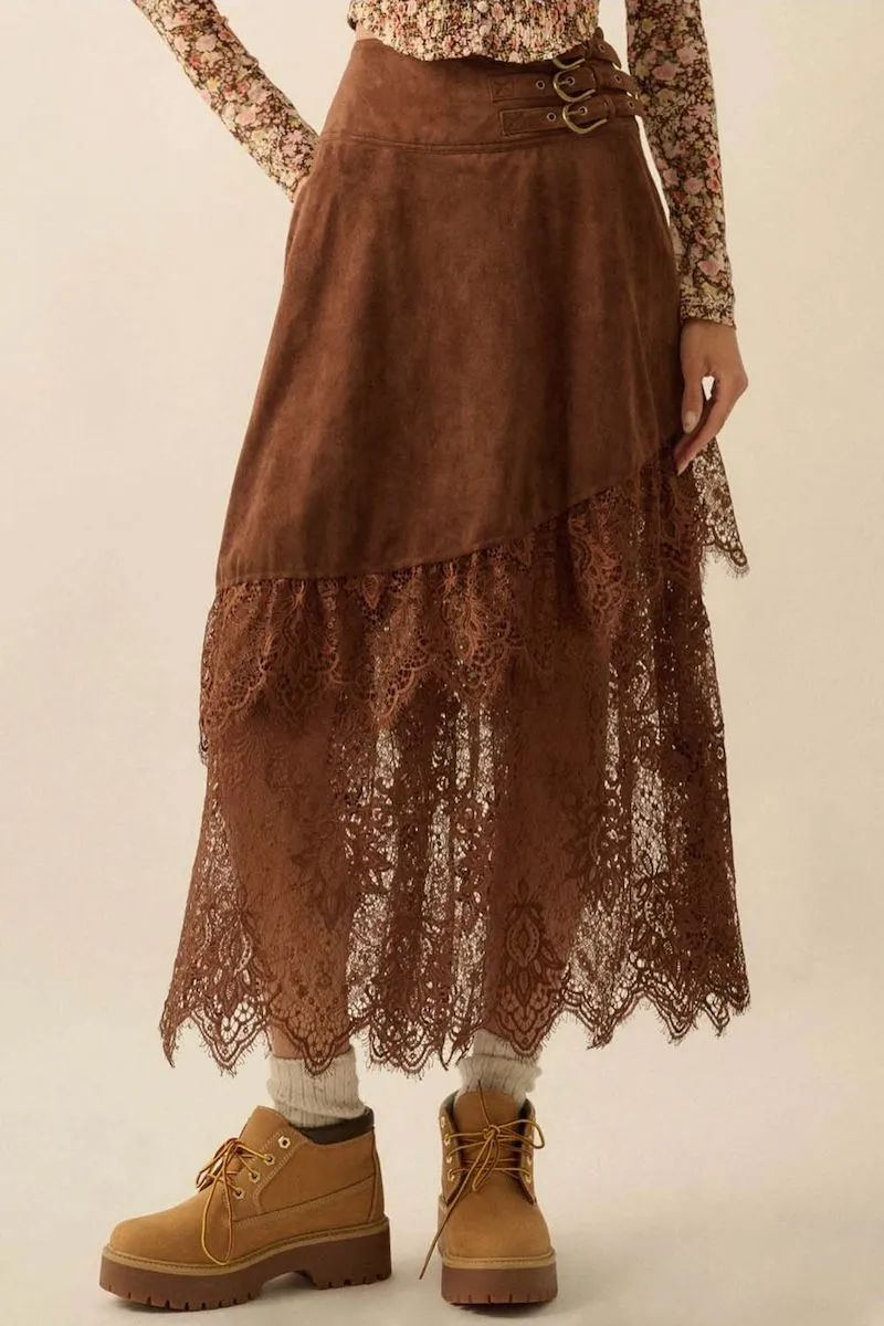 Julia Suede and Lace Buckled-Waist Maxi Skirt sold by Mulberry and Grand product image thumbnail 5