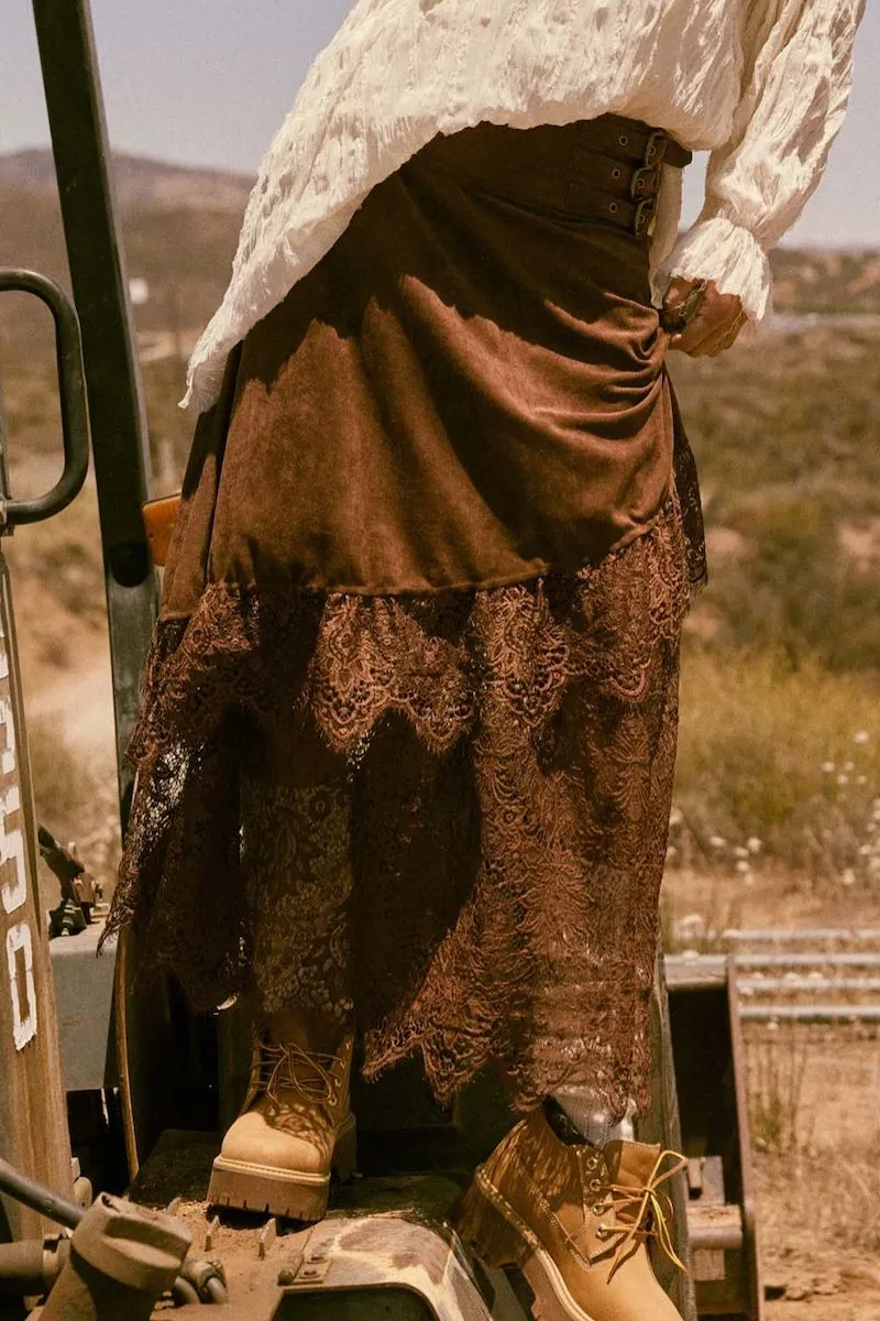 Julia Suede and Lace Buckled-Waist Maxi Skirt sold by Mulberry and Grand product image thumbnail 2