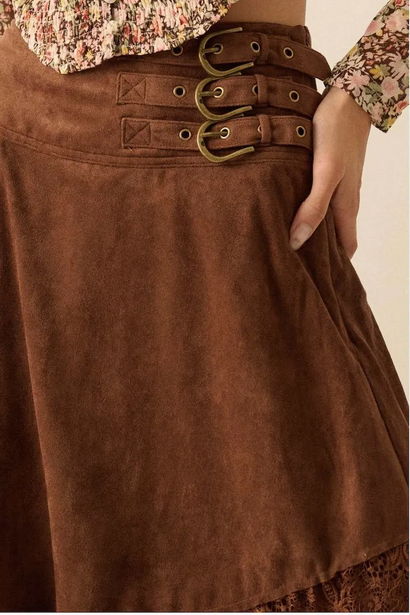 Julia Suede and Lace Buckled-Waist Maxi Skirt sold by Mulberry and Grand product image thumbnail 4