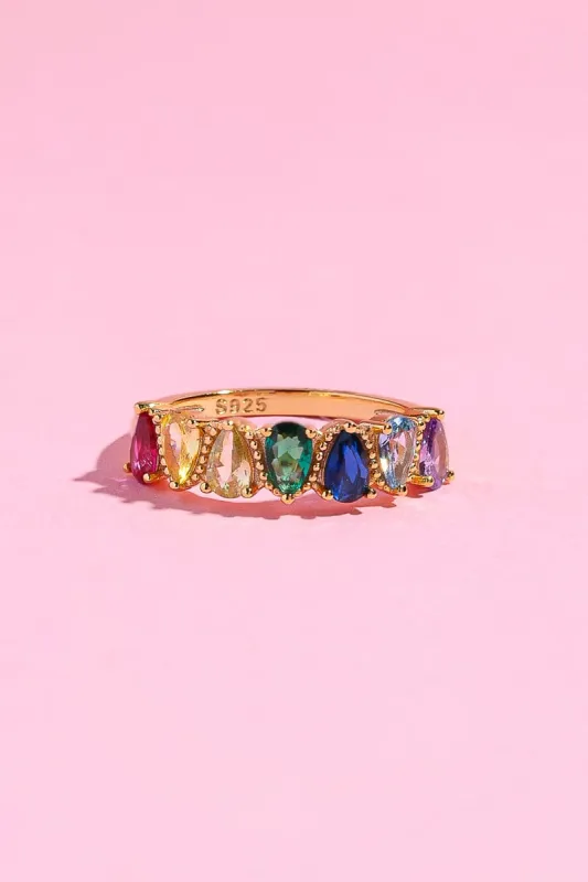 Pear Shape Rainbow Sterling Silver Ring sold by Mulberry and Grand